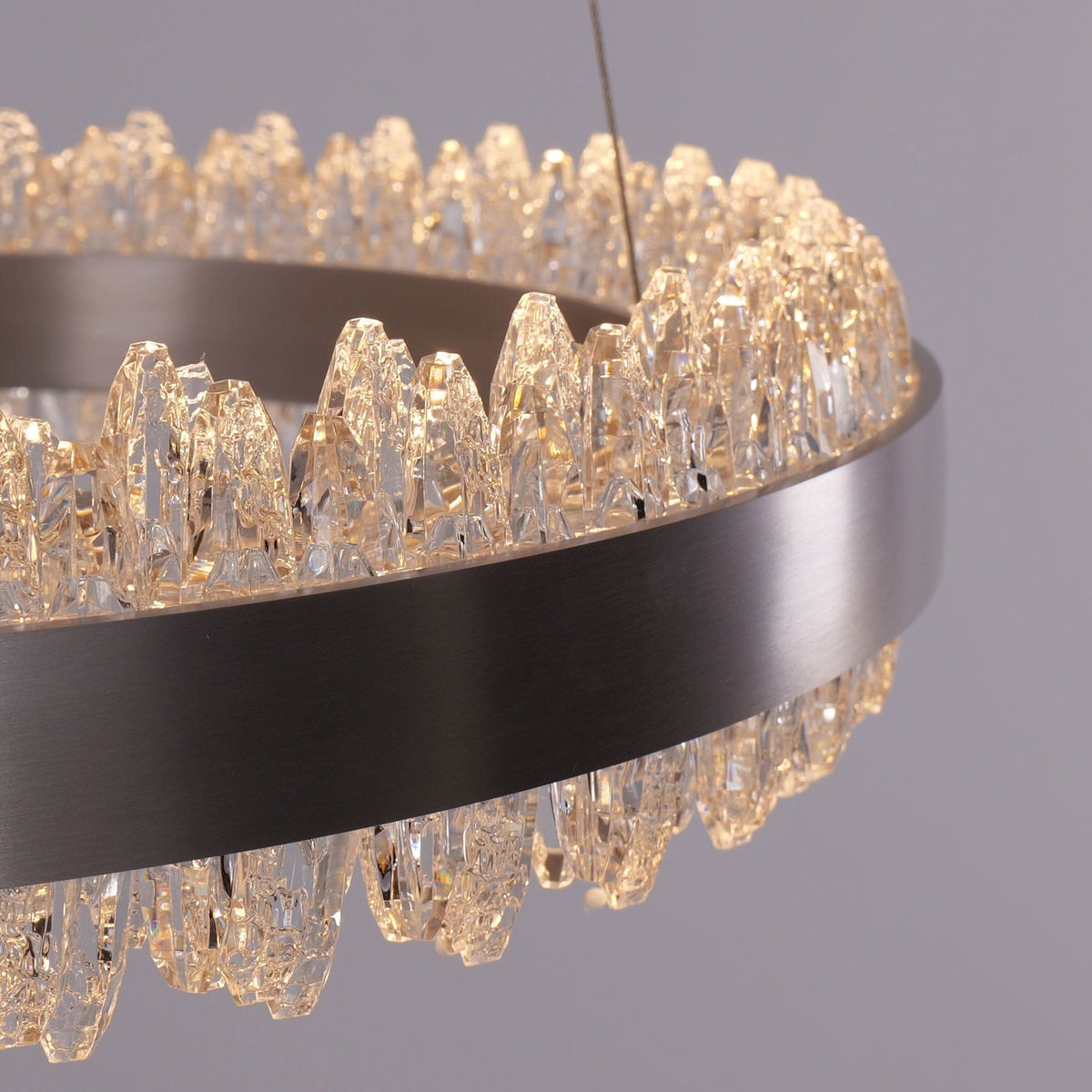 Lightsin Crystal LED Pendant Light Gold Circular Chandelier with Crystal Edges