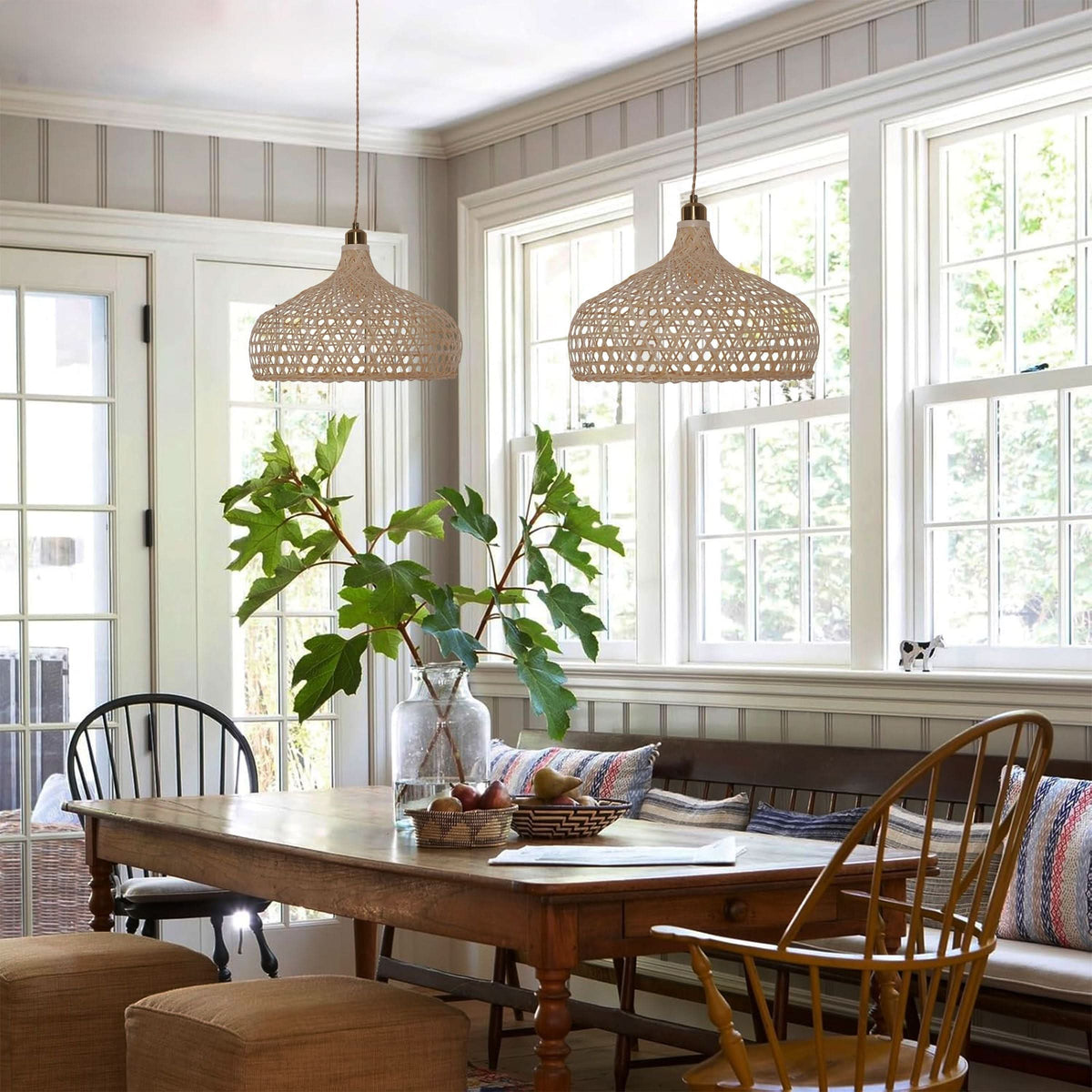Lightsin Natural Bamboo Pendant Light with Handwoven Lampshades in Four Sizes
