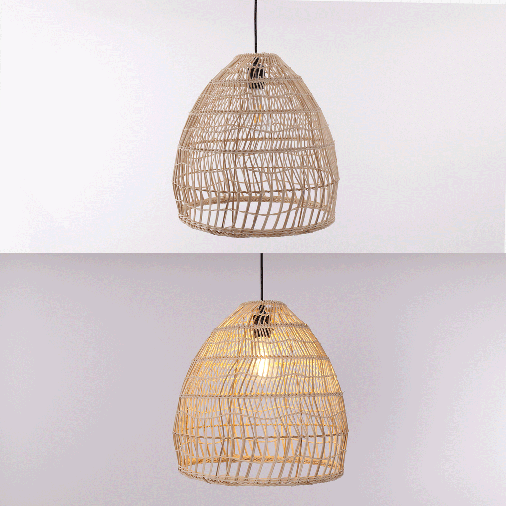 Lightsin Woven Rattan Dome Pendant Ceiling Light – Eco-Friendly Rustic Ceiling Light for Living Room, Dining, and Modern Interiors