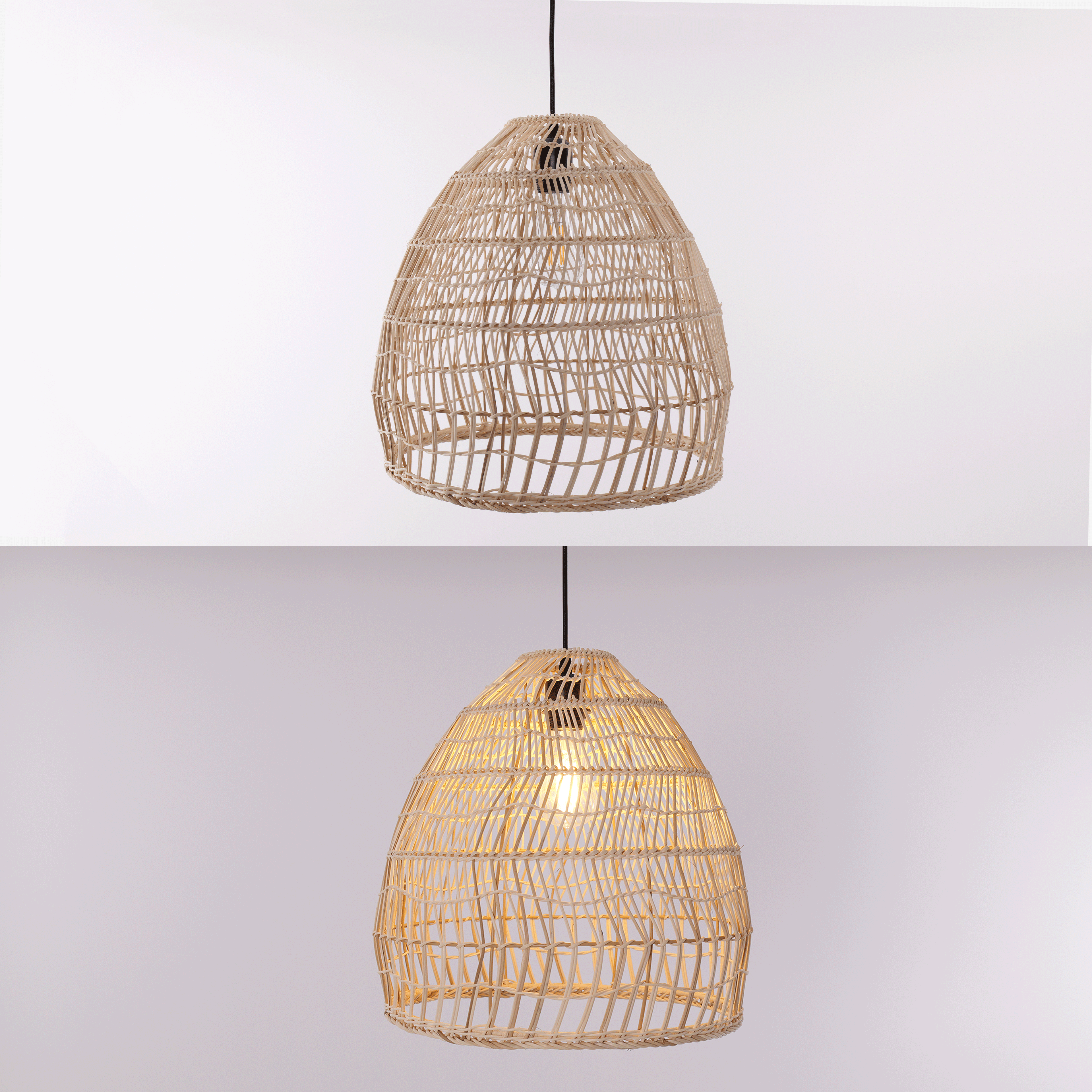 Lightsin Woven Rattan Dome Pendant Ceiling Light – Eco-Friendly Rustic Ceiling Light for Living Room, Dining, and Modern Interiors