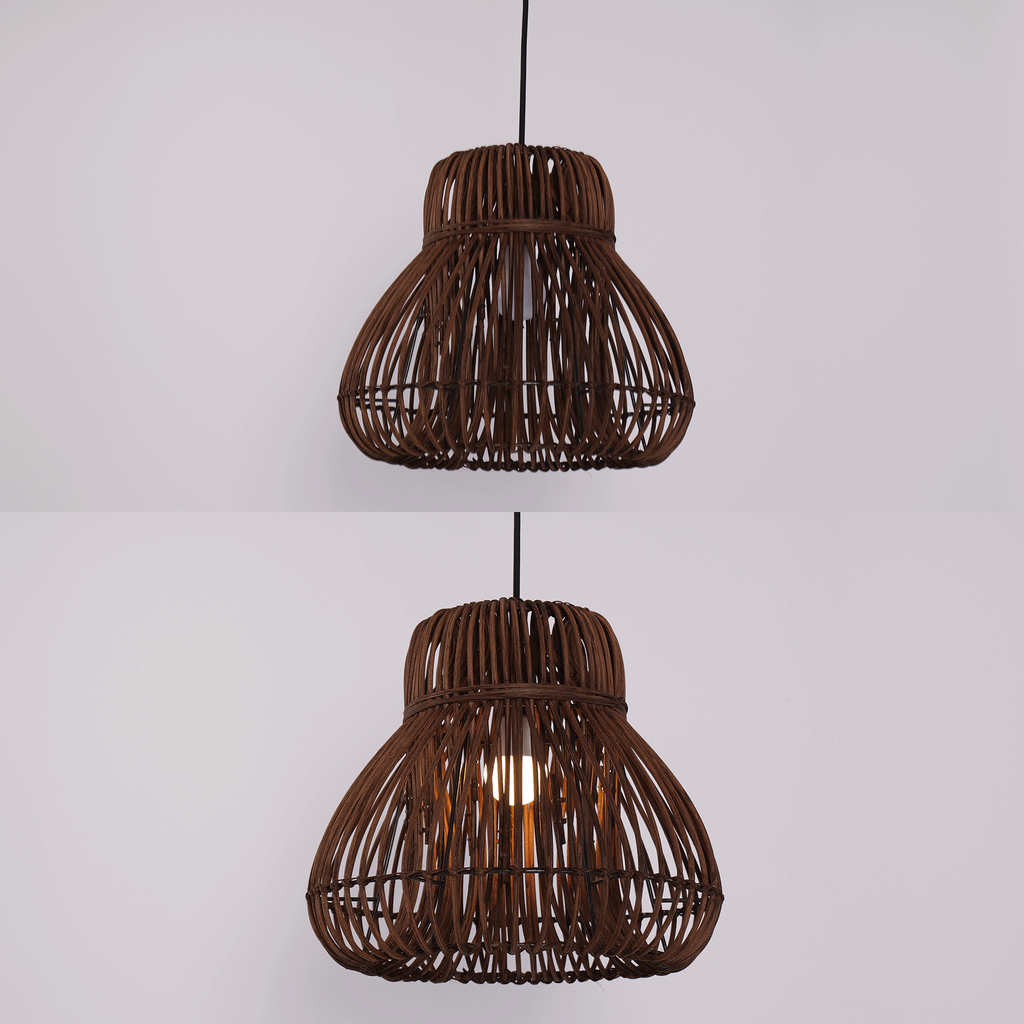 Lightsin Natural Woven Rattan Pendant Light – Handcrafted Rustic Ceiling Light for Dining Rooms, Living Spaces, and Cafés