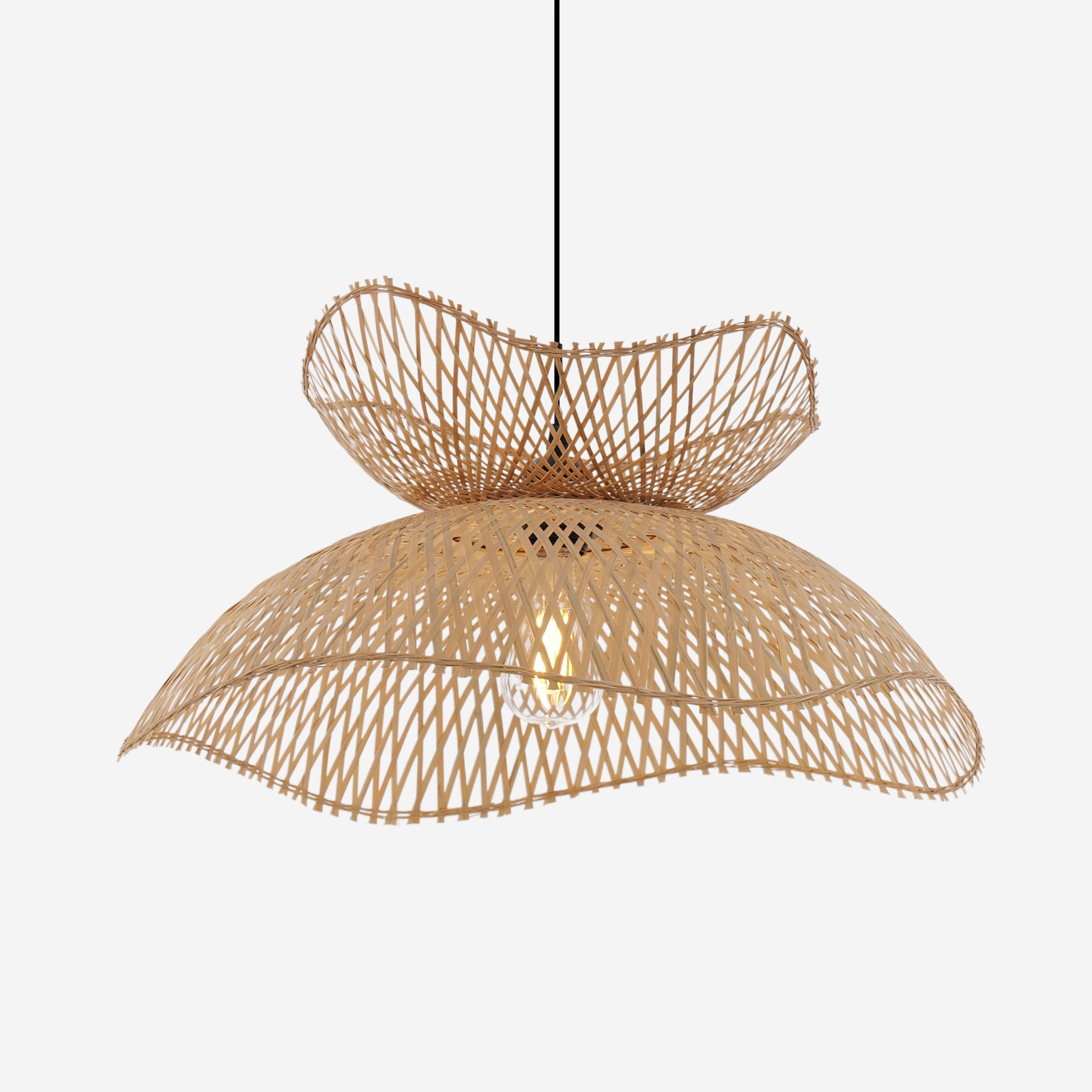 Lightsin Double-Layer Bamboo Pendant Light – Natural Ceiling Pendant Light for Living Room, Dining Area, and Boho Interiors