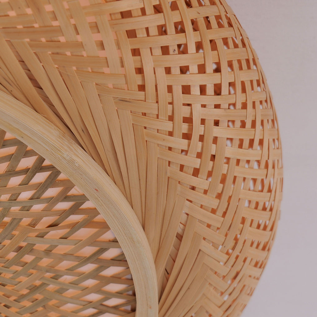 Lightsin Lutta-Japanese-Style Bamboo Rattan Pendant & Ceiling Light – Flat Flush Mount or Hanging Fixture for Bedroom, Living Room & More