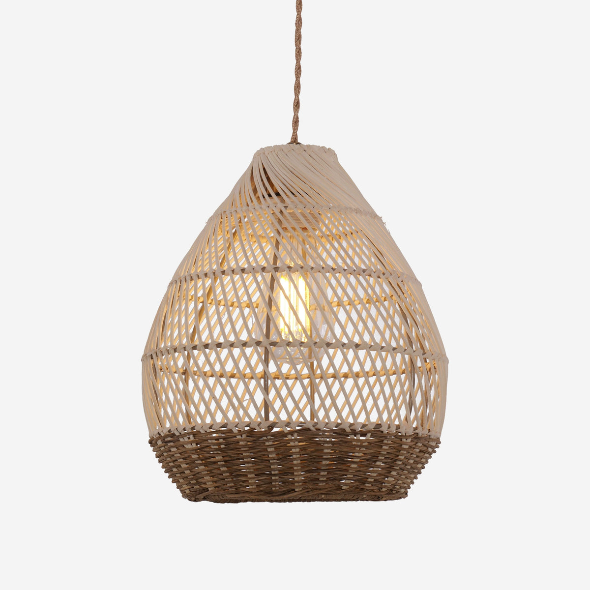 Lightsin Handwoven Boho Teardrop Design Rattan Iron Pendant Light