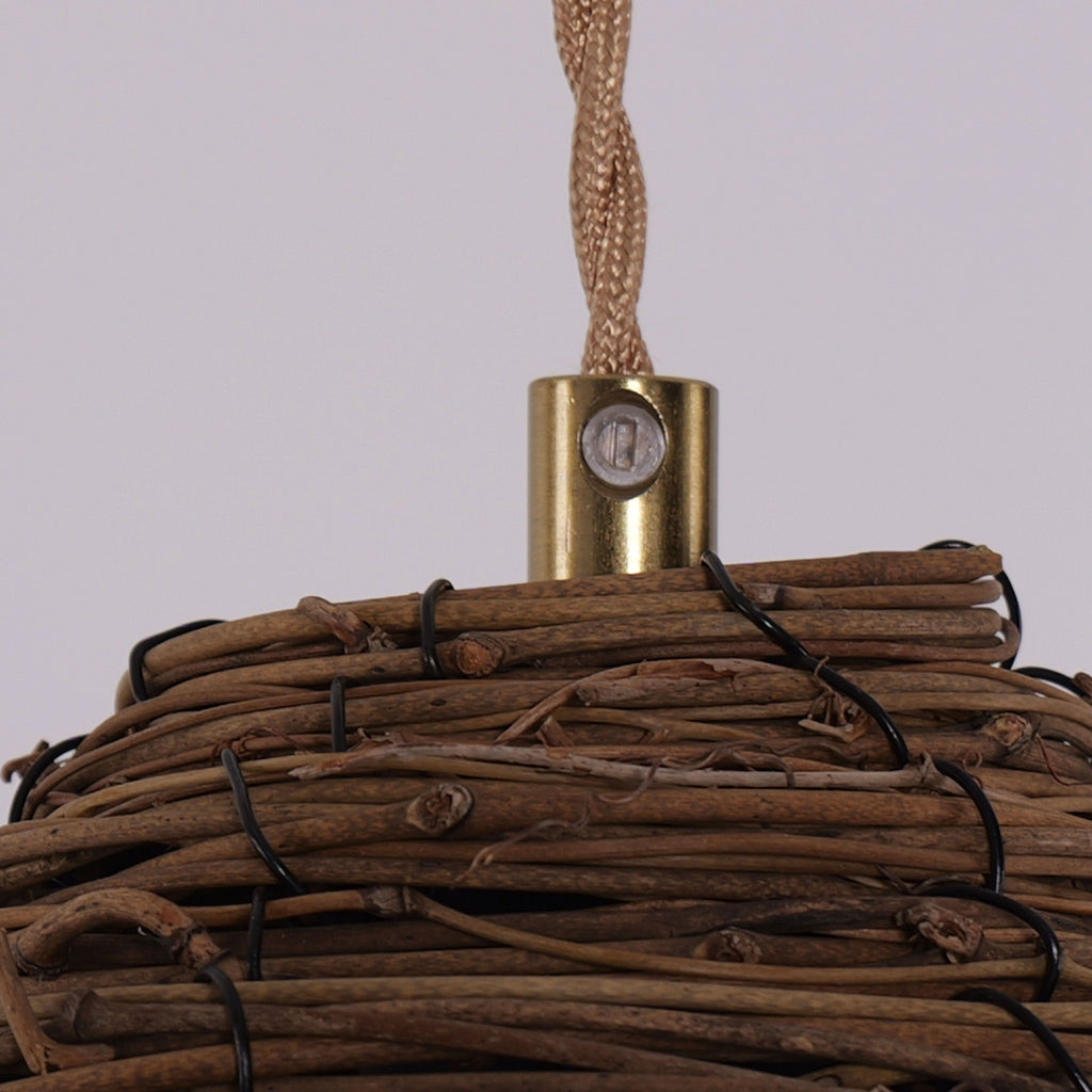 Lightsin Handcrafted Rustic Woven Rattan and Iron Pendant Light