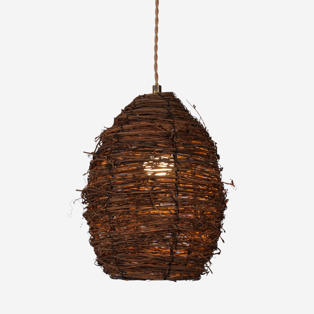 Lightsin Handcrafted Rustic Woven Rattan and Iron Pendant Light