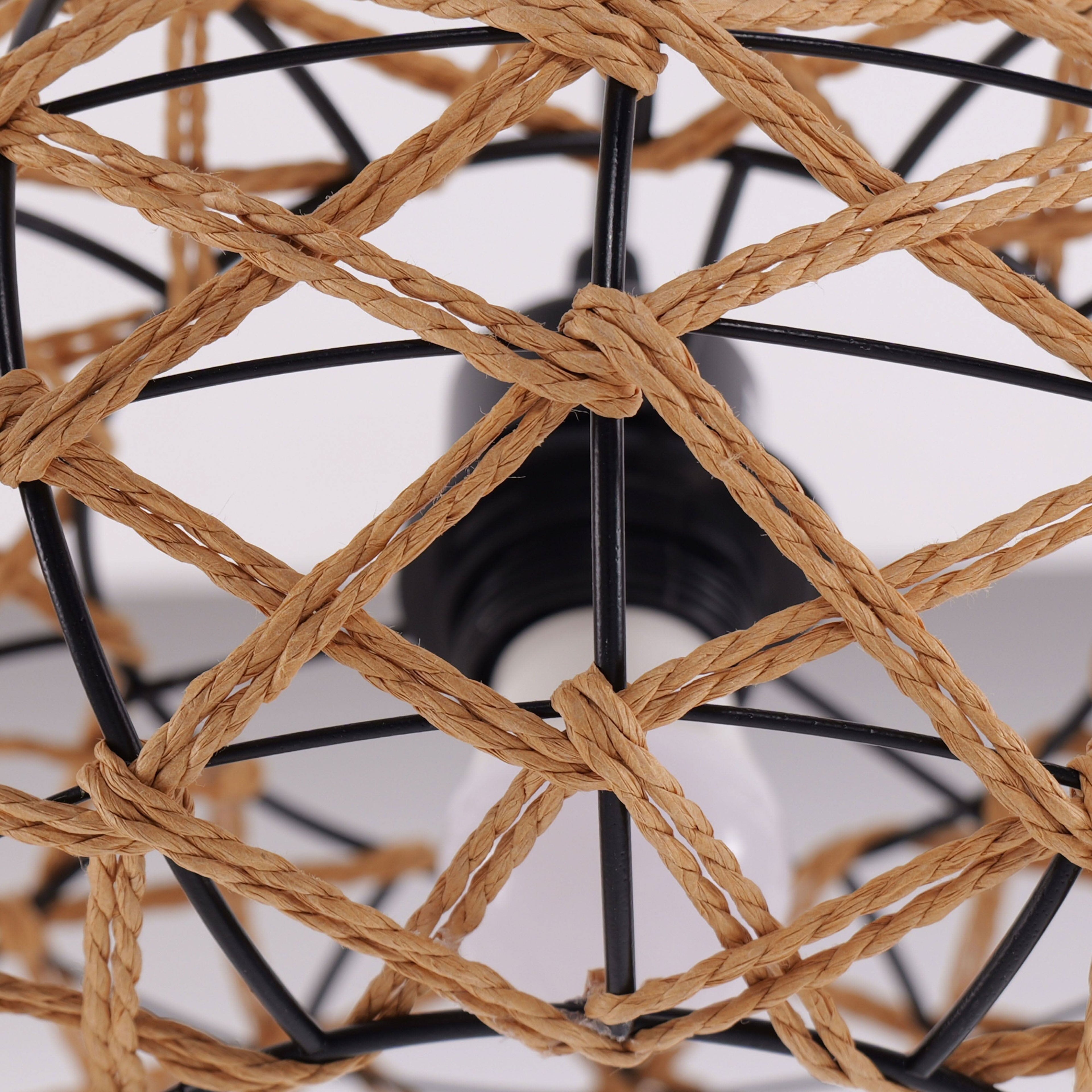 Glyph-Lightsin Handwoven Paper Rope Pendant Light – Rustic Natural Ceiling Fixture for Bedroom, Dining & Living Rooms