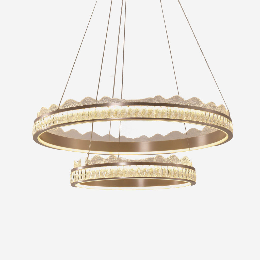 Lightsin Golden Crystal Dual-Ring LED Pendant Light in Modern Aluminum Design