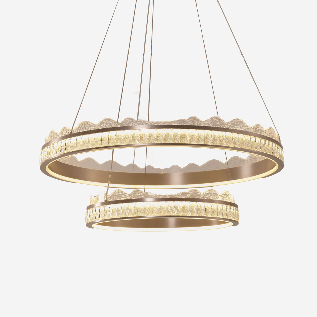 Lightsin Golden Crystal Dual-Ring LED Pendant Light in Modern Aluminum Design