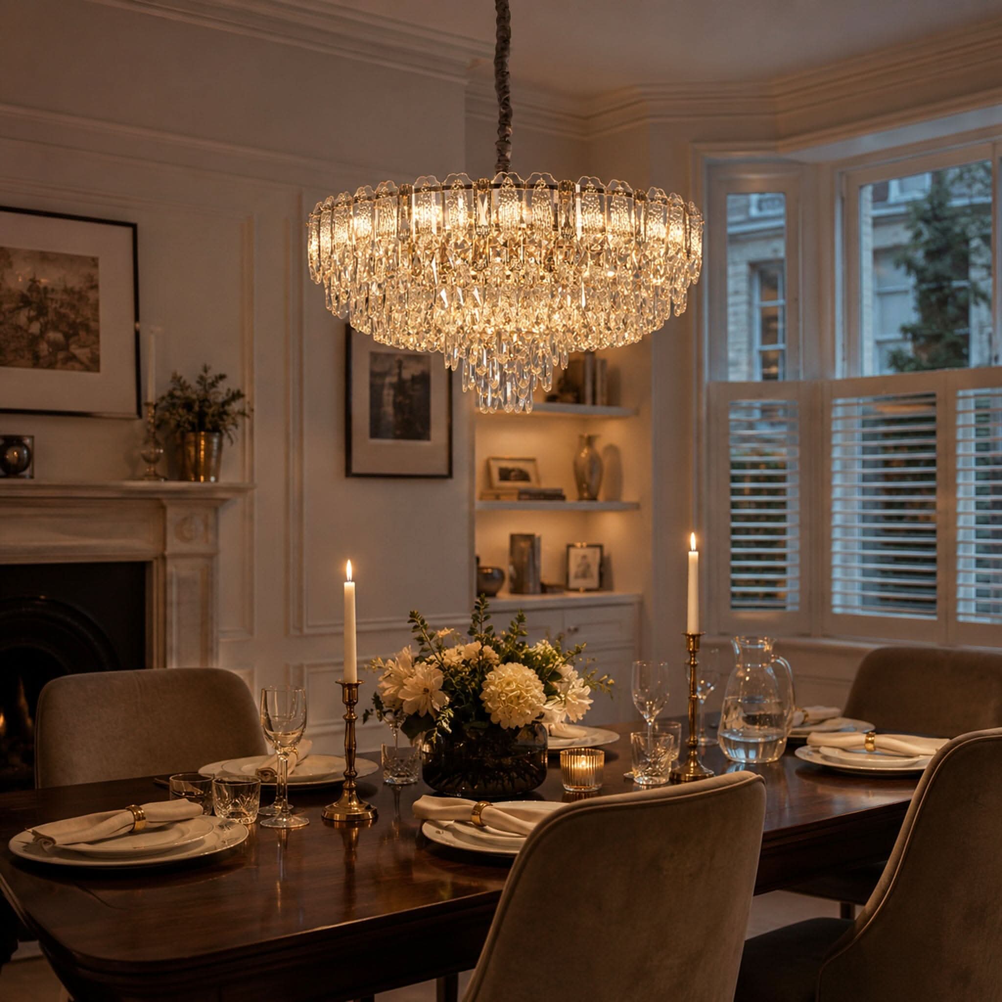 Lightsin Elegant Crystal-Accented Champagne Gold Crystal Chandelier Pendant Light