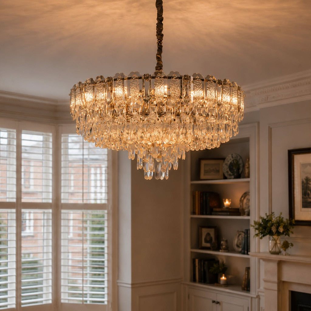 Lightsin Elegant Crystal-Accented Champagne Gold Crystal Chandelier Pendant Light
