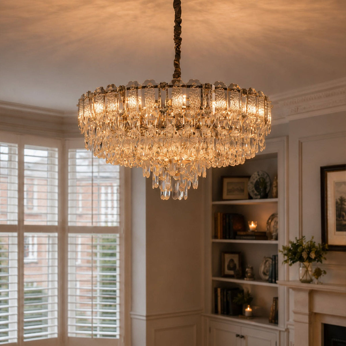 Lightsin Elegant Crystal-Accented Champagne Gold Crystal Chandelier Pendant Light