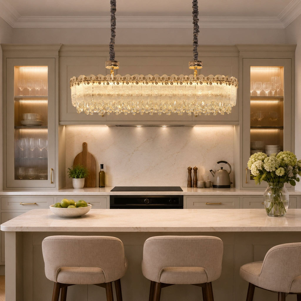 Lightsin Contemporary Crystal Pendant Light Oval and Round Dimmable Ceiling Fixture for Living Room and Hall