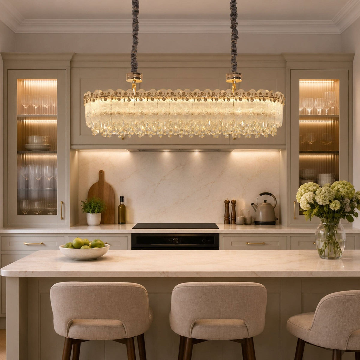 Lightsin Contemporary Crystal Pendant Light Oval and Round Dimmable Ceiling Fixture for Living Room and Hall