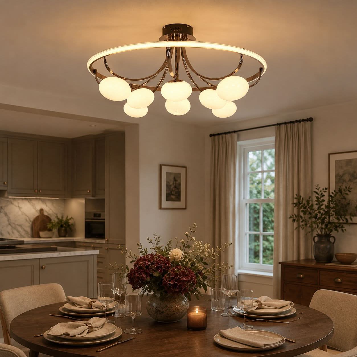 Lightsin Contemporary Iron Aluminum LED Ceiling Light with Marble Glass