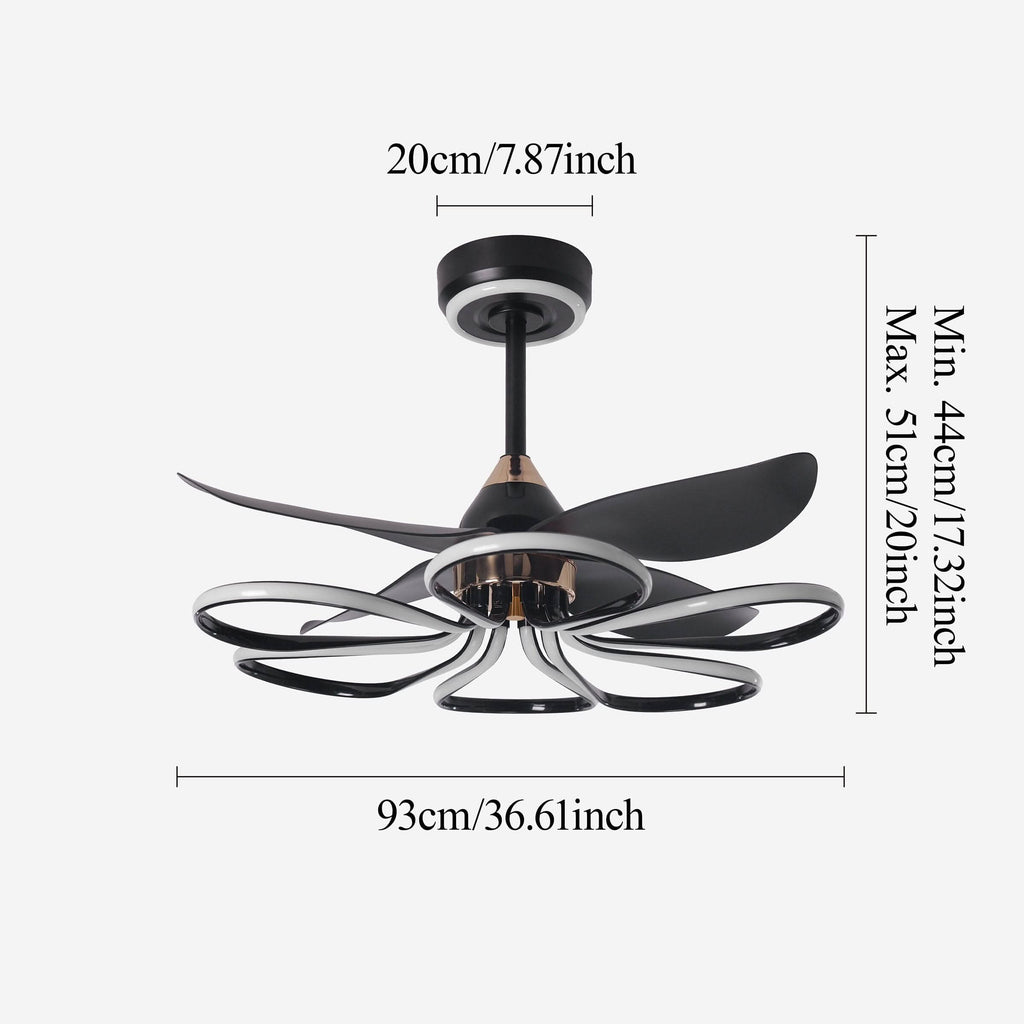Lightsin 36-inch Black Modern Petal LED Ceiling Fan with Light - 6-Speed with Remote Control