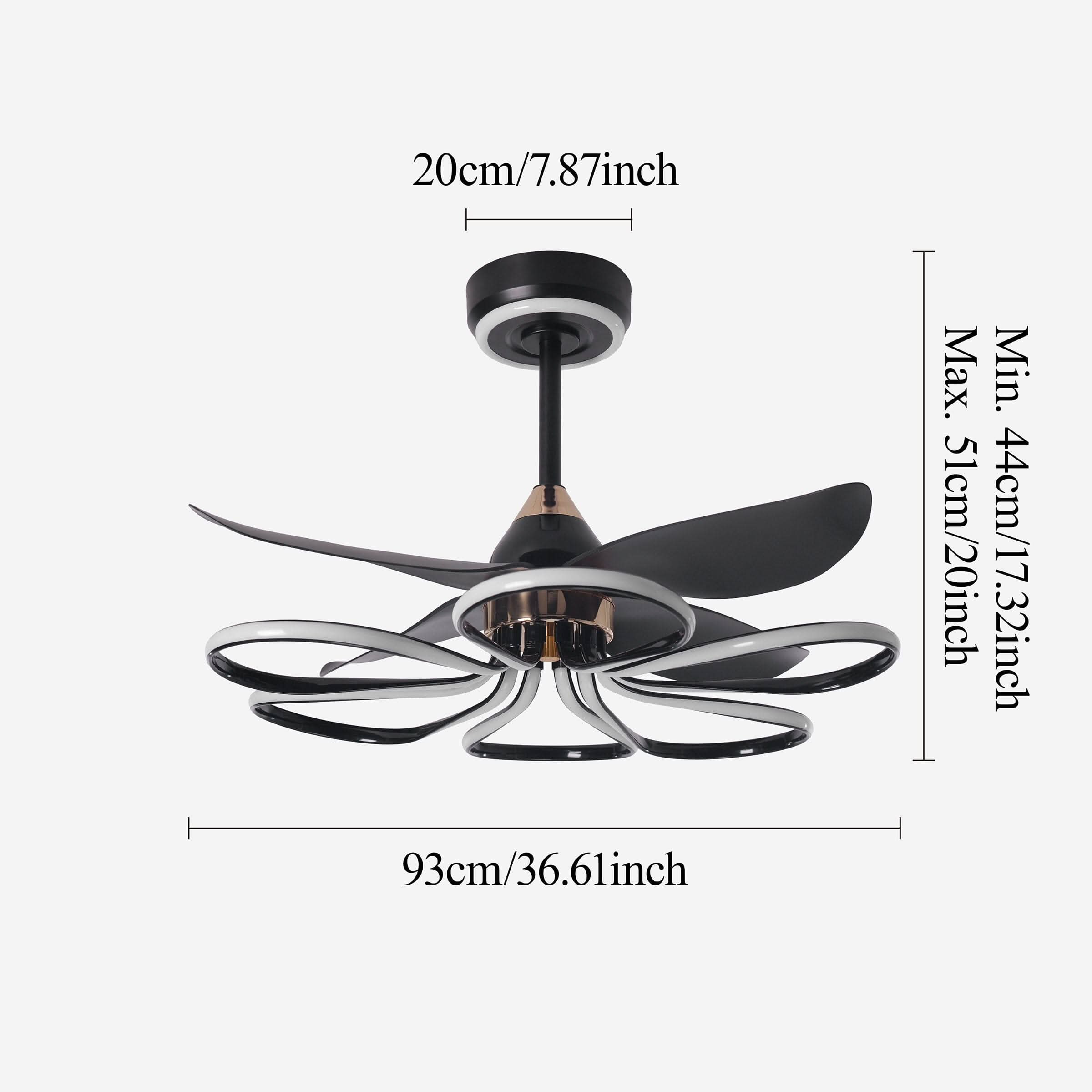 Lightsin 36-inch Black Modern Petal LED Ceiling Fan with Light - 6-Speed with Remote Control