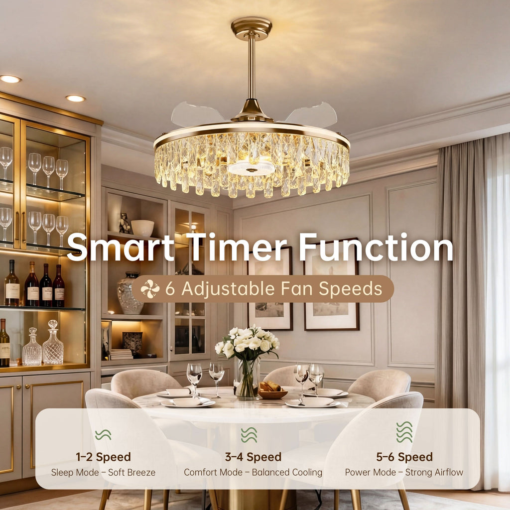 Lightsin 60cm Modern Gold Crystal Ceiling Fan with Light