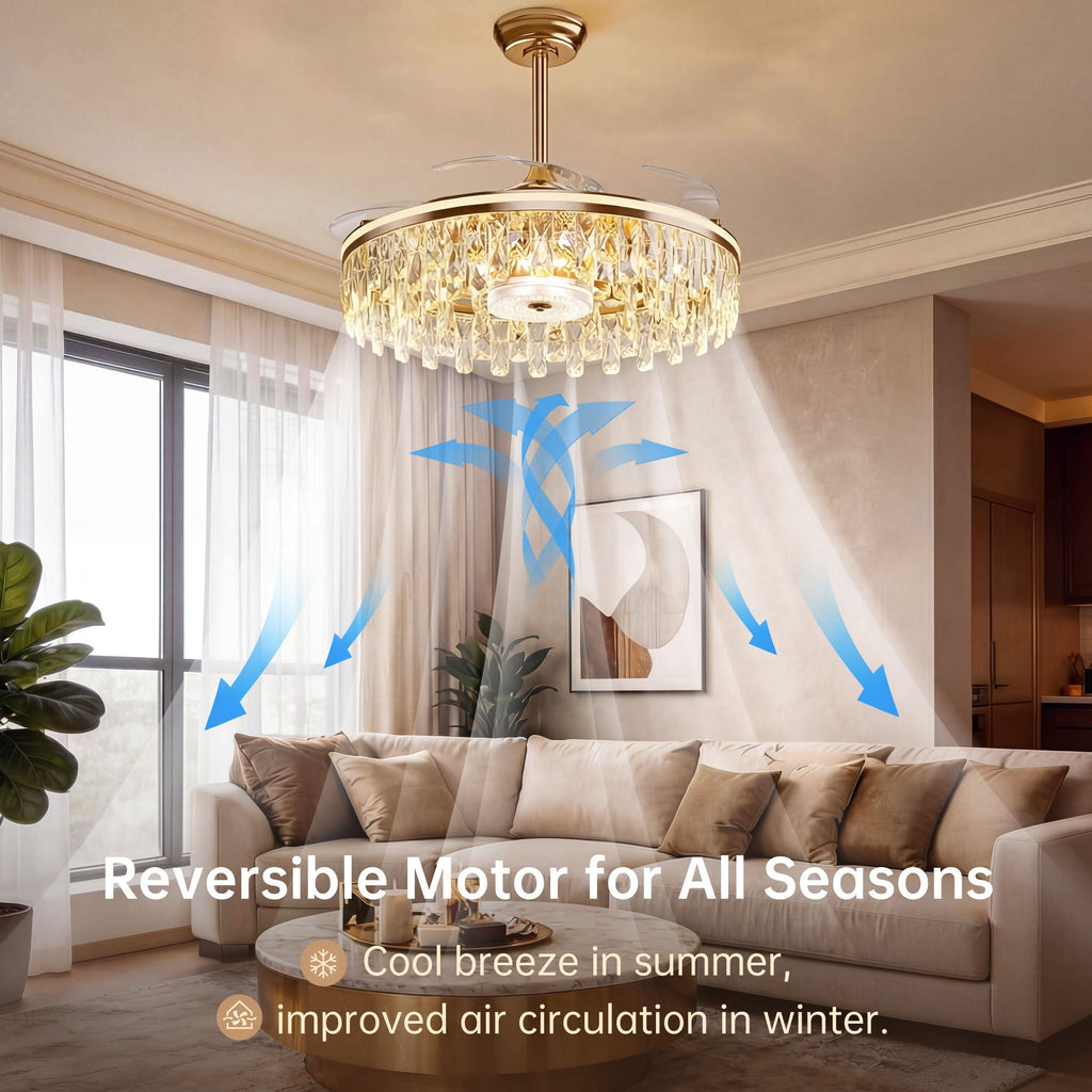 Lightsin 60cm Modern Gold Crystal Ceiling Fan with Light