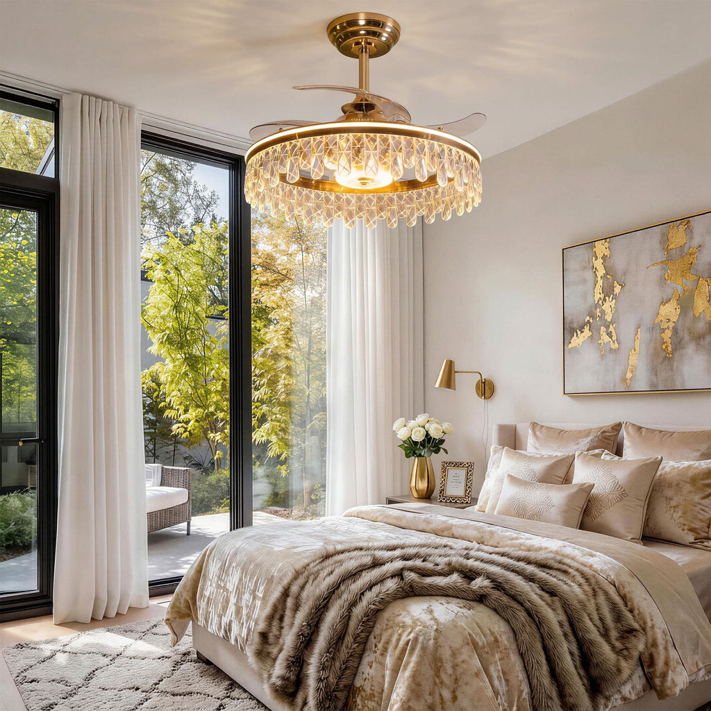 Lightsin 60cm Modern Gold Crystal Ceiling Fan with Light