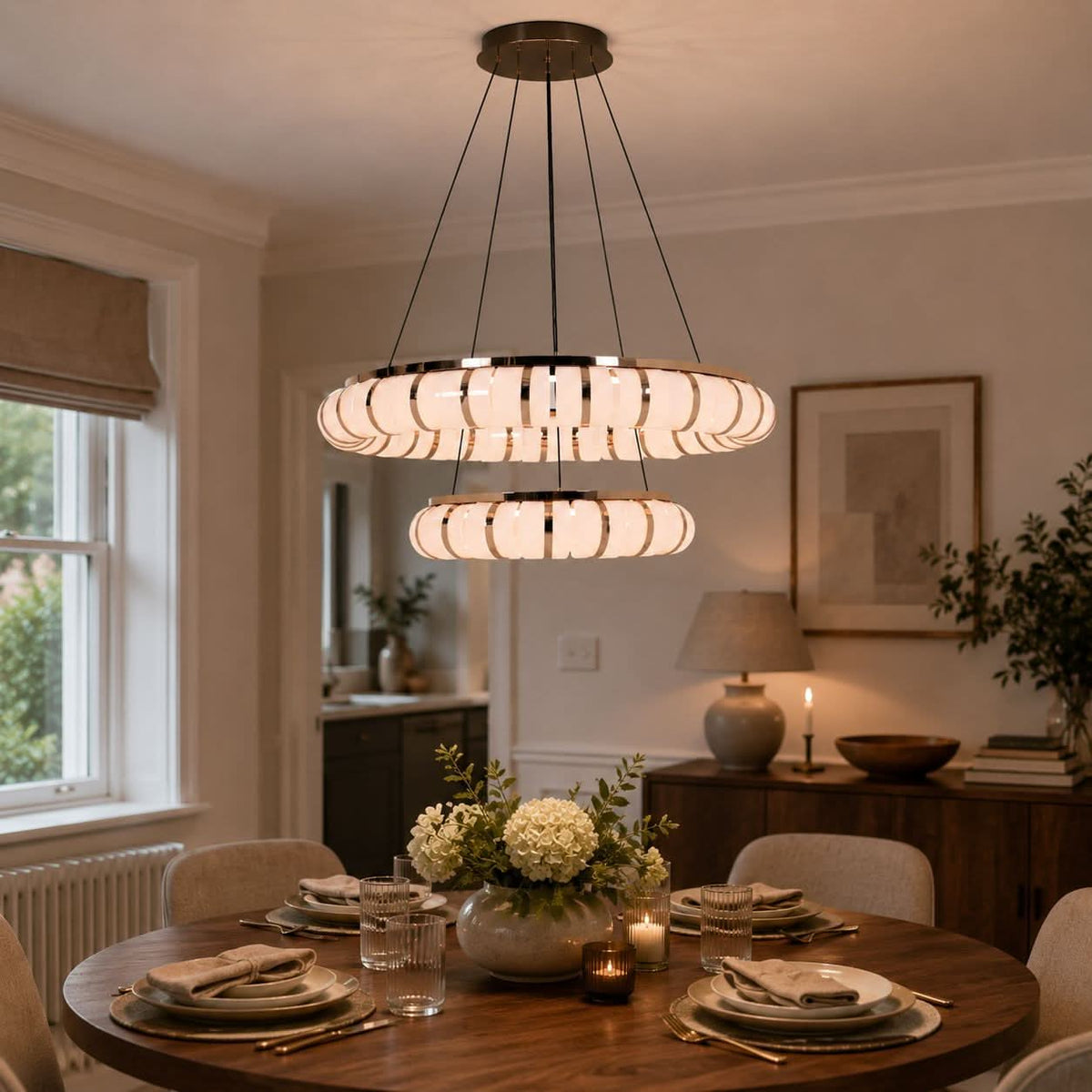 Lightsin Dual-Ring Modern LED Pendant Light with Adjustable Suspension