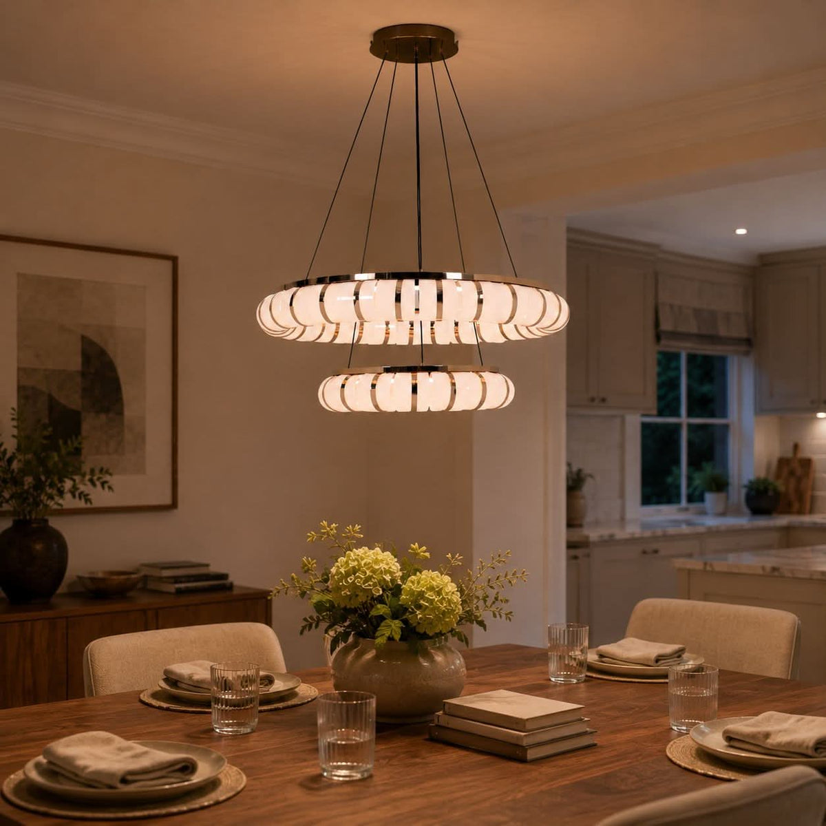 Lightsin Dual-Ring Modern LED Pendant Light with Adjustable Suspension