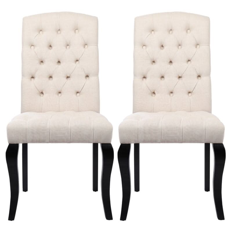 107cm Height Set of 2 Comfortable Linen Buttoned Dining Chairs