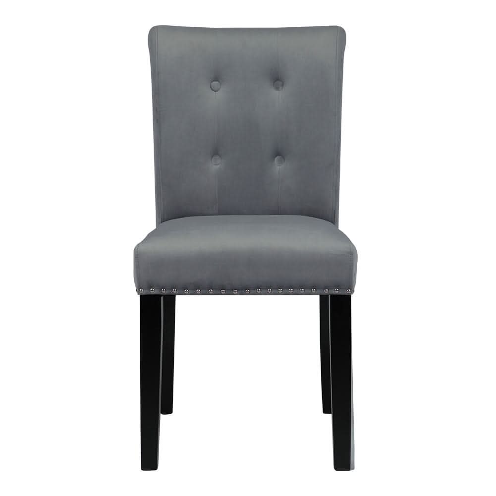 Velvet Upholstered Dining Chair with Button-Tufted Details – Light Grey