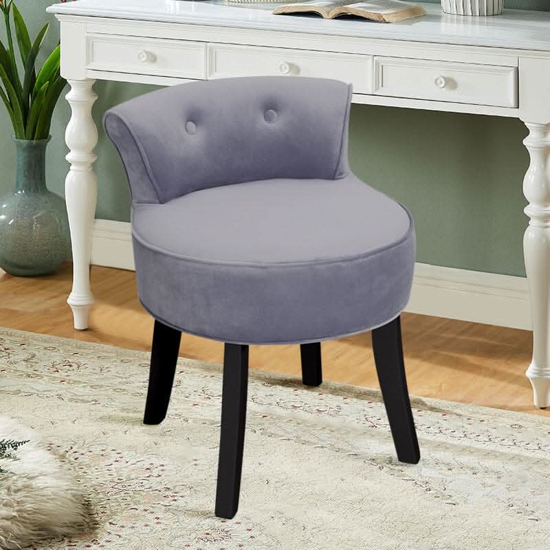 Velvet Upholstered Vanity Stool with Button-Tufted Backrest