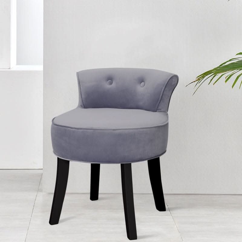 Velvet Upholstered Vanity Stool with Button-Tufted Backrest