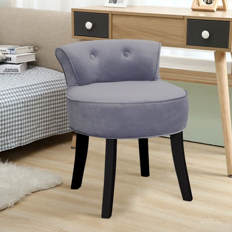 Velvet Upholstered Vanity Stool with Button-Tufted Backrest