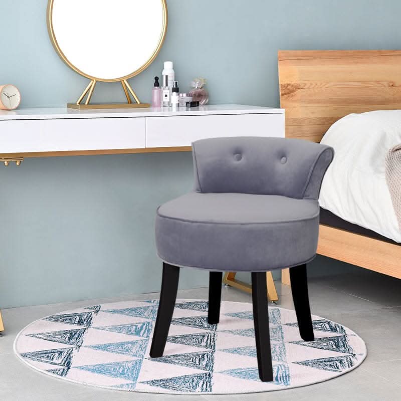 Velvet Upholstered Vanity Stool with Button-Tufted Backrest