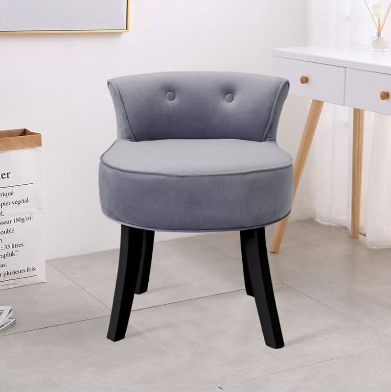 Velvet Upholstered Vanity Stool with Button-Tufted Backrest