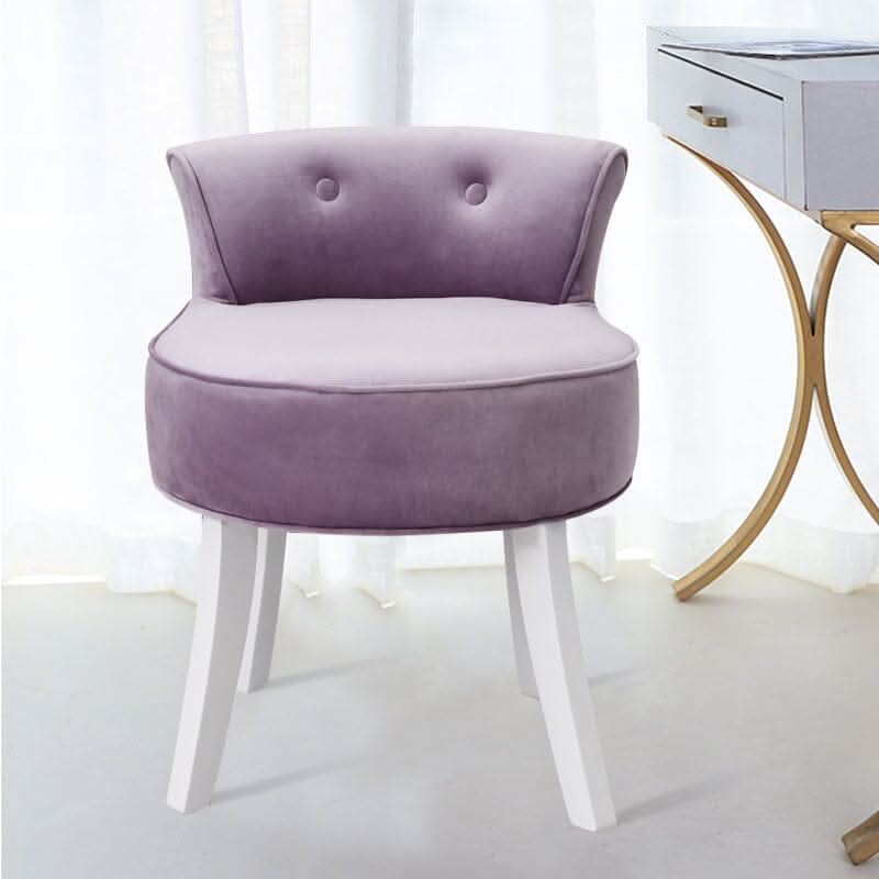 Velvet Upholstered Vanity Stool with Button-Tufted Backrest