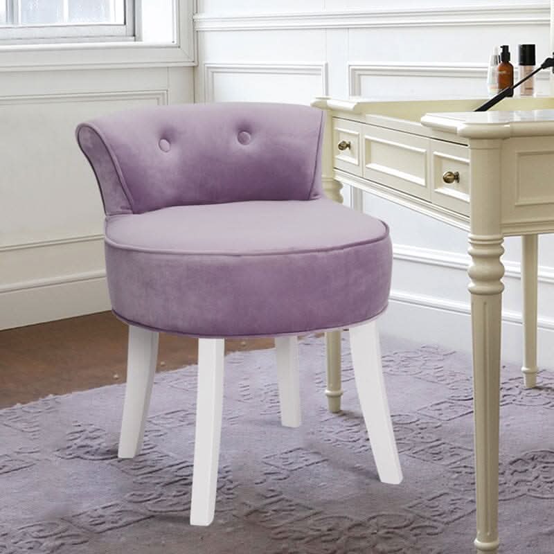 Velvet Upholstered Vanity Stool with Button-Tufted Backrest