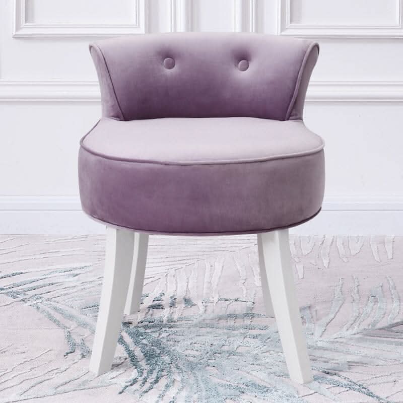 Velvet Upholstered Vanity Stool with Button-Tufted Backrest