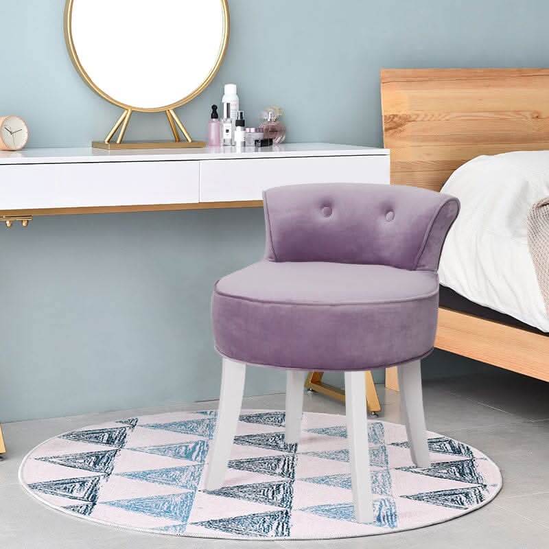 Velvet Upholstered Vanity Stool with Button-Tufted Backrest