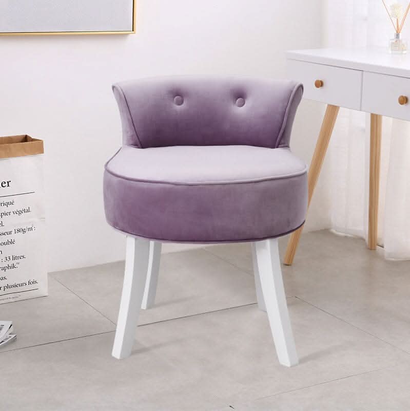 Velvet Upholstered Vanity Stool with Button-Tufted Backrest