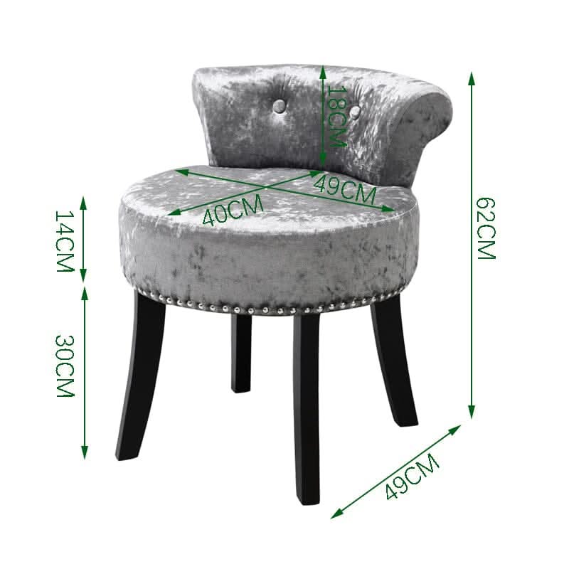 Crushed Velvet Vanity Stool with Button-Tufted Backrest