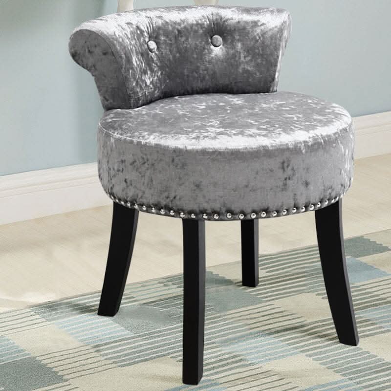 Crushed Velvet Vanity Stool with Button-Tufted Backrest