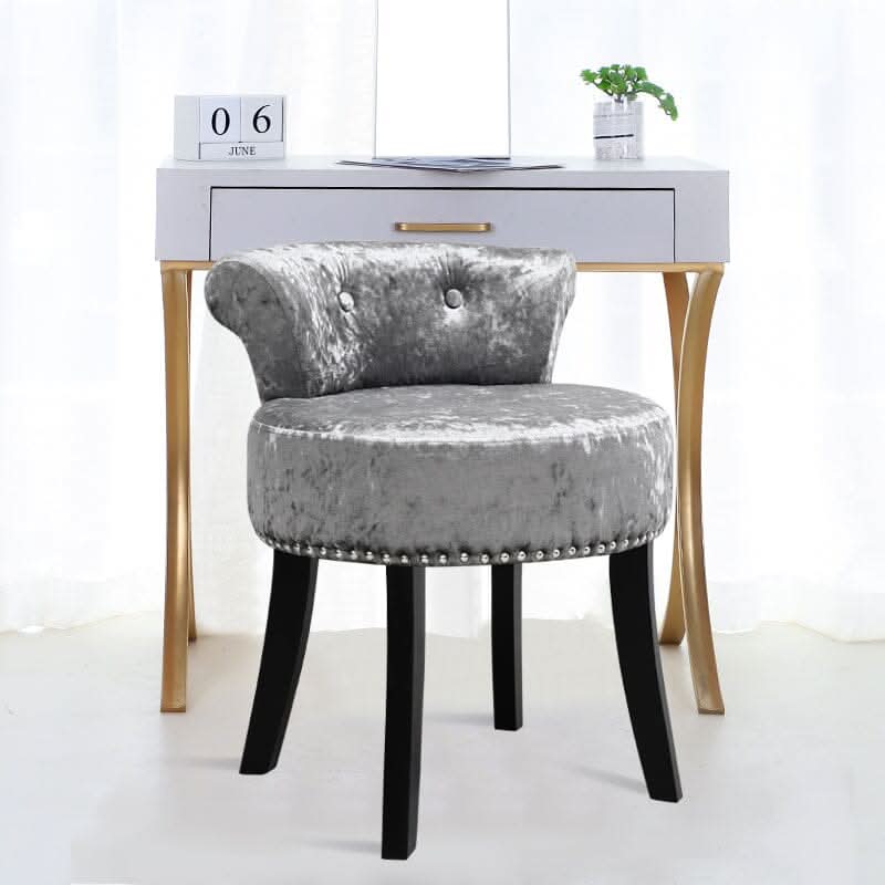 Crushed Velvet Vanity Stool with Button-Tufted Backrest