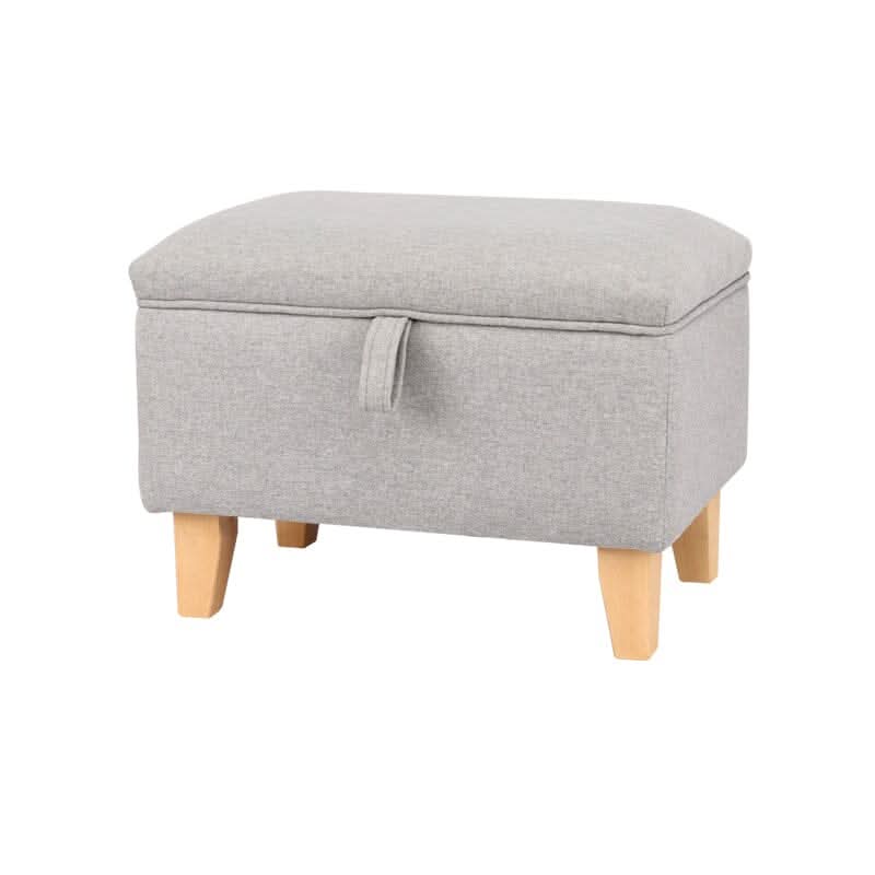 Linen Upholstered Storage Footstool with Solid Wood Legs and Lift-Up Seat