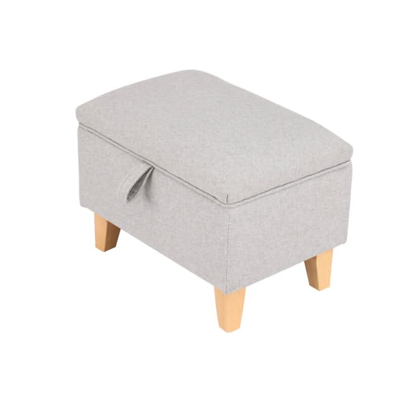 Linen Upholstered Storage Footstool with Solid Wood Legs and Lift-Up Seat