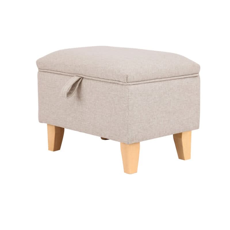 Linen Upholstered Storage Footstool with Solid Wood Legs and Lift-Up Seat