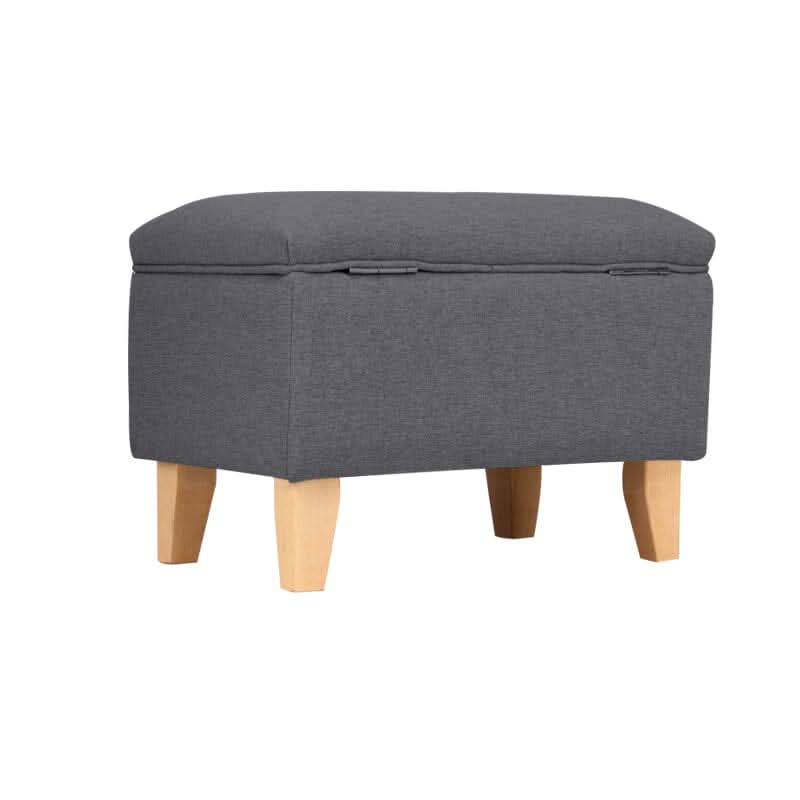 Linen Upholstered Storage Footstool with Solid Wood Legs and Lift-Up Seat
