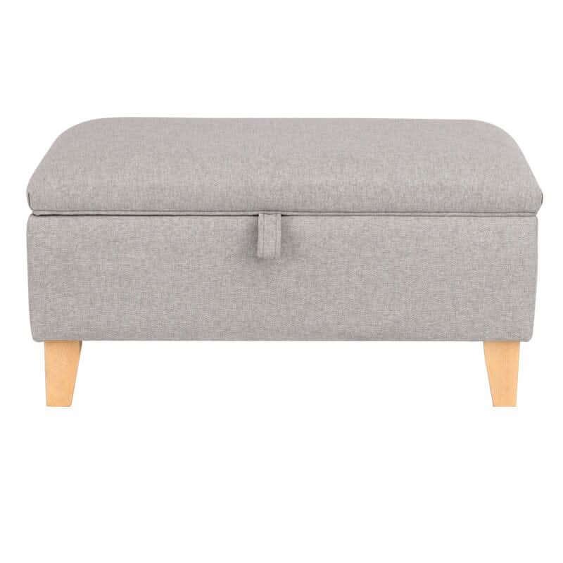 Linen Upholstered Storage Footstool with Solid Wood Legs and Lift-Up Seat