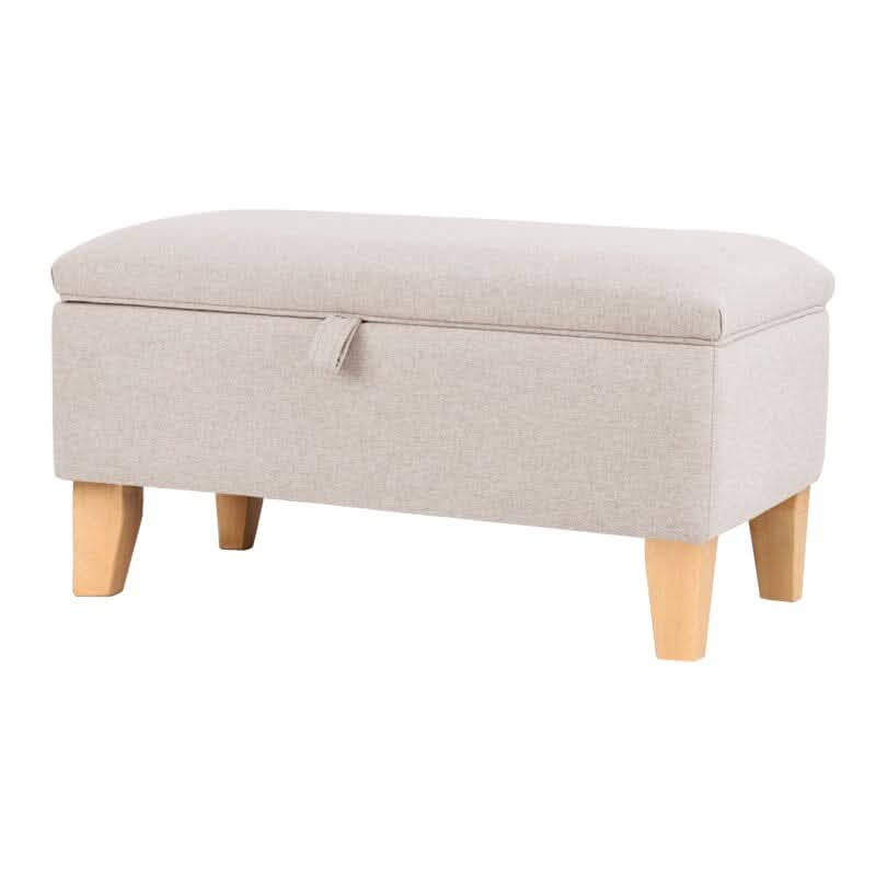 Linen Upholstered Storage Footstool with Solid Wood Legs and Lift-Up Seat