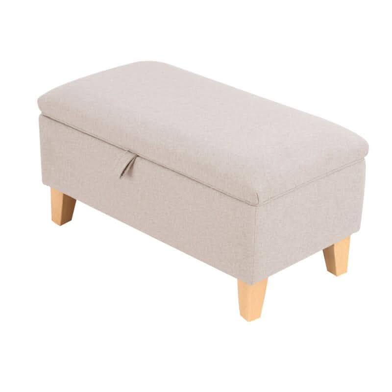 Linen Upholstered Storage Footstool with Solid Wood Legs and Lift-Up Seat