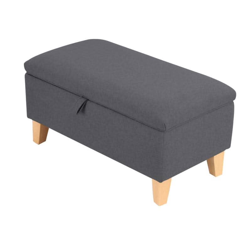 Linen Upholstered Storage Footstool with Solid Wood Legs and Lift-Up Seat
