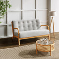 2 Seater Wooden Arm Sofa Grey Towel Fabric Rubber Wood Armrests